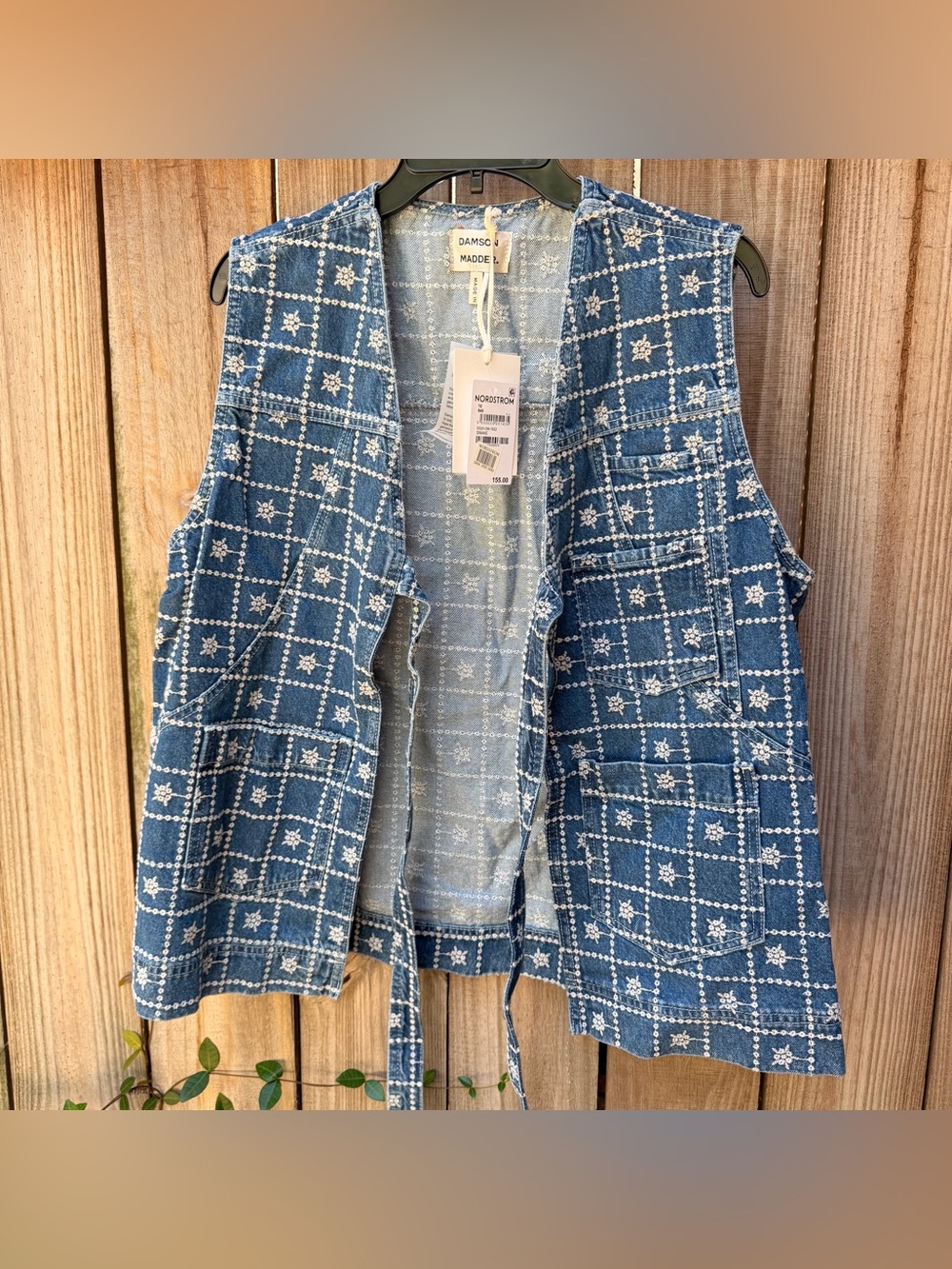 NWT Damson Madder Dilly Broderie Denim Vest Organic Cotton Womens 14 Embroidered
